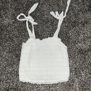 Abercrombie & Fitch Ruched White Tank with Tie Straps